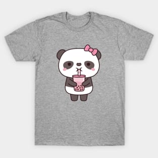 Cute Girl Panda Drinking Bubble Milk Tea T-Shirt